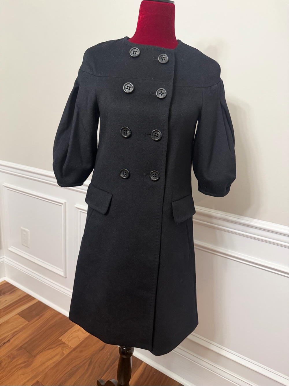 BCBGMaxAzria Black Button-Front Wool Coat XXS